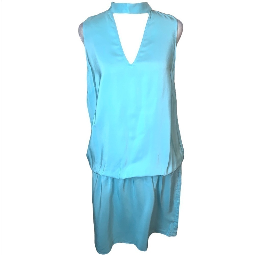 Amanda Uprichard Blue Silk High Neck Cutout Mini Dress Size Small